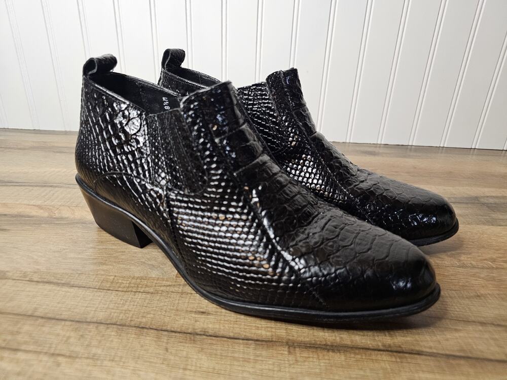 Stacy Adams Men's Sandoval Cuban Heeled Ankle Boot Black Men's 8.5 Crocodile